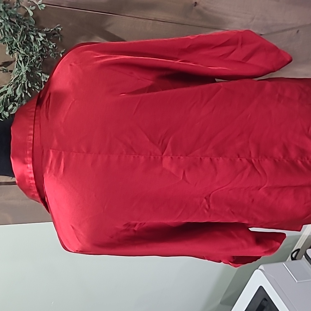 Essential Red Satin Pullover Button-Up Blouse Tun… - image 6